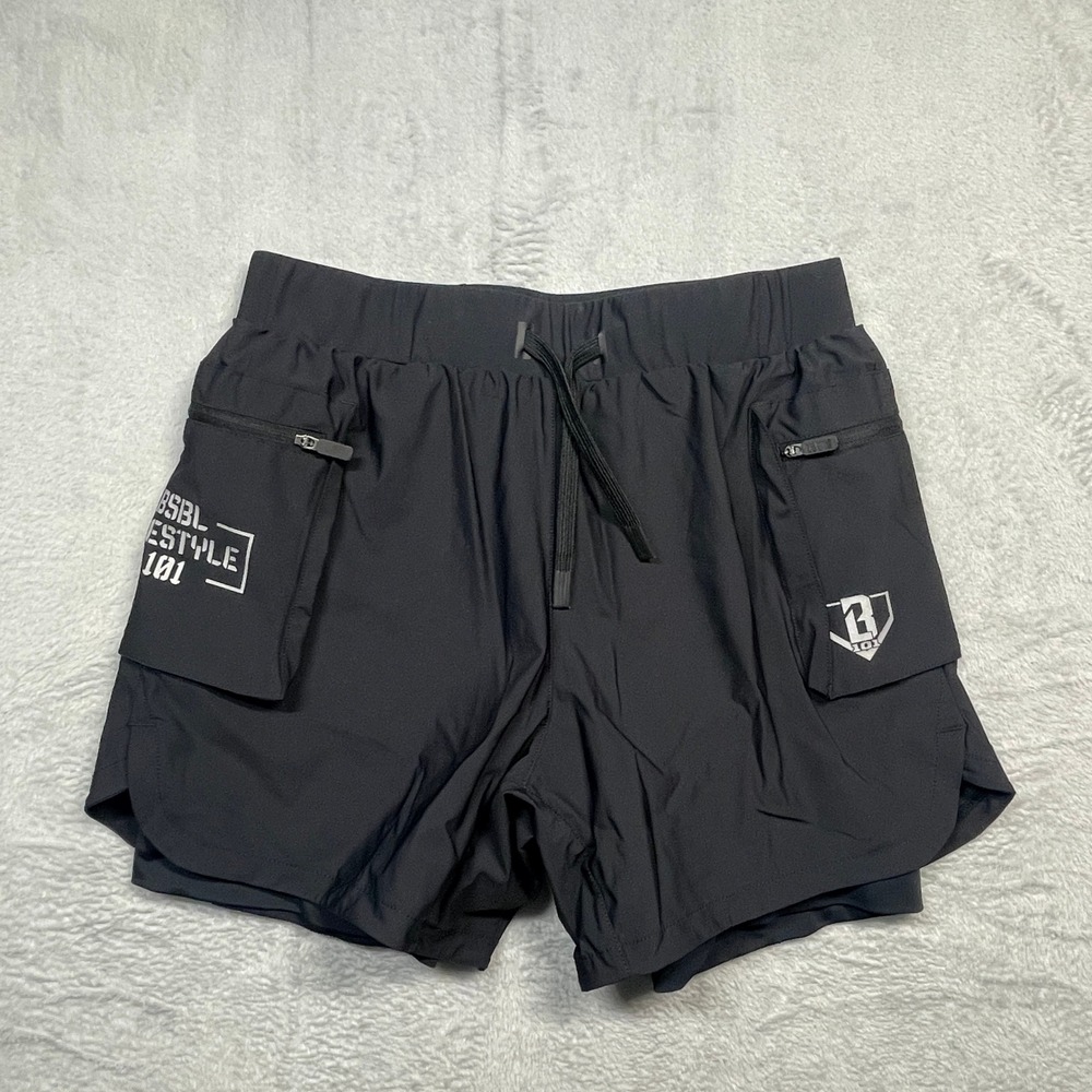 BSBL Lifestyle 101 2-in-1 Athletic Shorts Mens Small Black Cargo Training Pocket